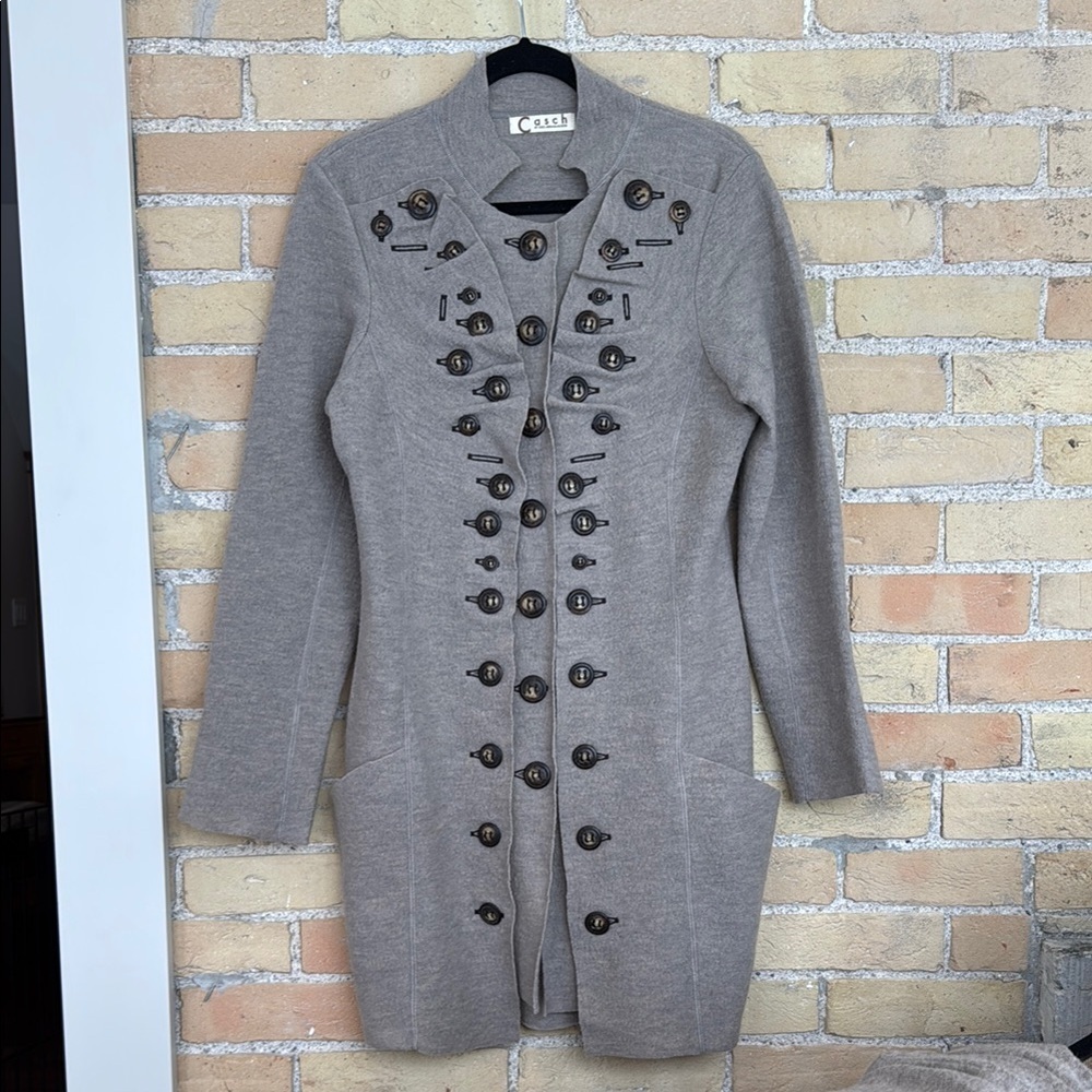 Anthropologie Cacsh by Gro Abrahamsson Beige Long Boiled Wool Sweater Coat - Picture 1 of 5
